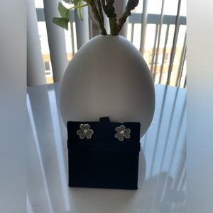 Blue and Diamond Flower Stud Earrings